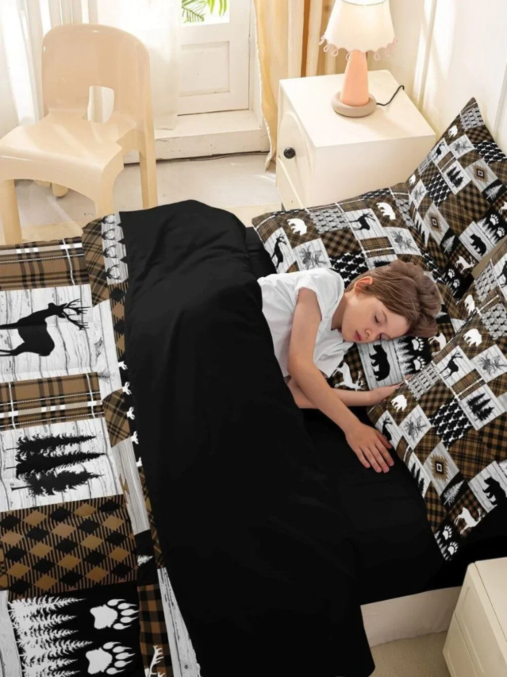 Brown Cabin King Size Comforter Set with Sheets Patchwork Rustic Bedding Set 7 P